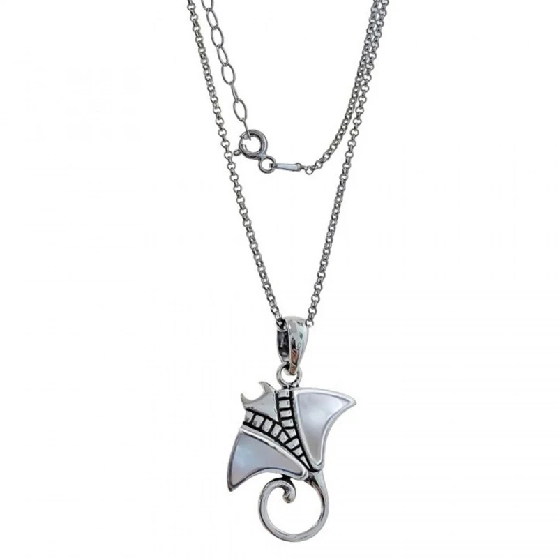 Collar Plata Ley 925m mujer 42 cm. colgante raya 22 mm. detalle nácar