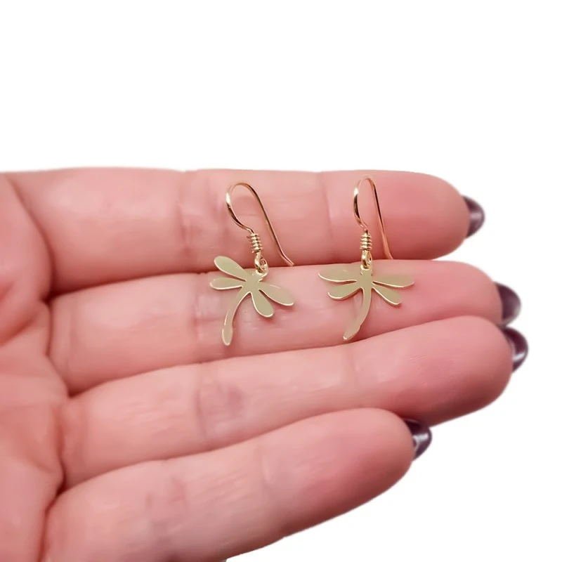Pendientes Largos Plata Ley 925m chapados oro libélula 1 6mm. lisos