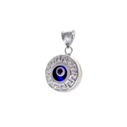 Ojo Turco Amuleto Colgante Plata Ley 925m 10 mm. detalle greca borde