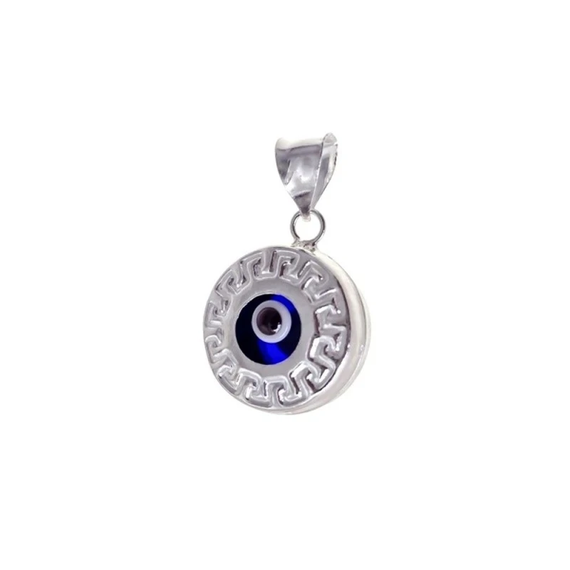 Ojo Turco Amuleto Colgante Plata Ley 925m 10 mm. detalle greca borde