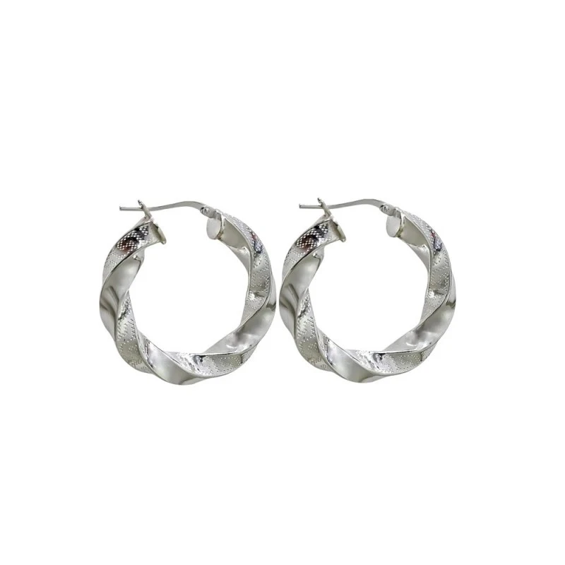 Aros Pendientes Plata Ley 925m mujer 30 mm. reliados detalle greca an