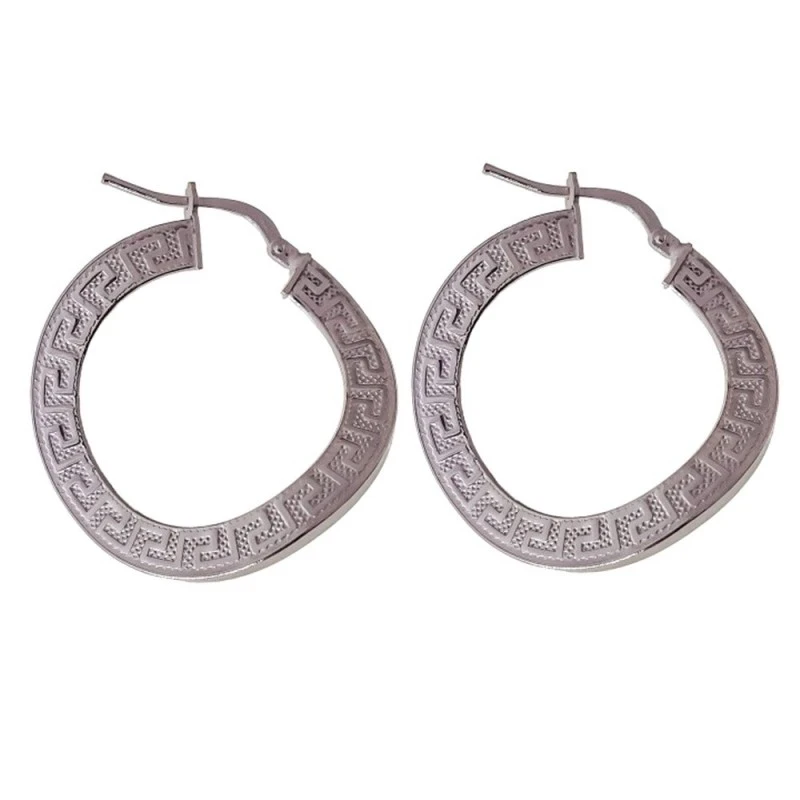 Aros Pendientes Plata Ley 925m mujer 28 mm. detalle greca 4 mm. ancho