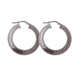 Aros Pendientes Plata Ley 925m mujer 28 mm. detalle greca planos defo