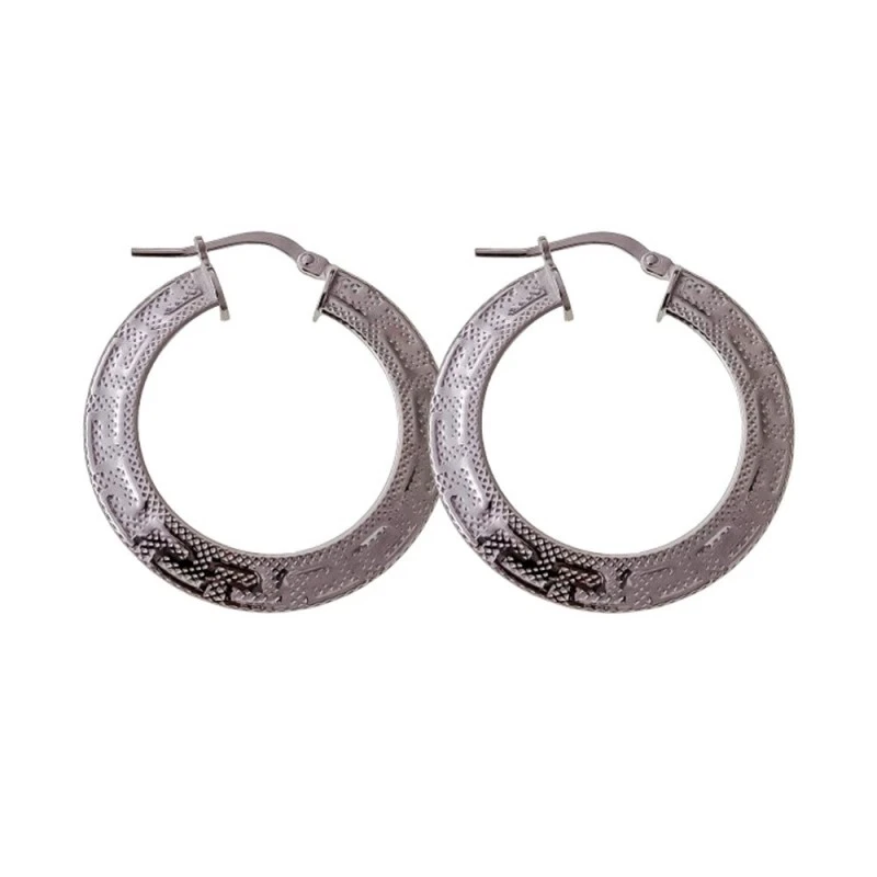 Aros Pendientes Plata Ley 925m mujer 28 mm. detalle greca planos defo