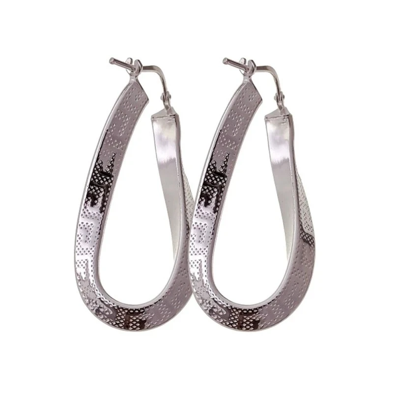 Aros Pendientes Plata Ley 925m mujer 31 mm. largos ovalados reliados