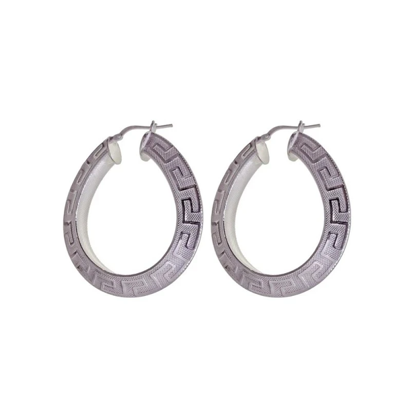 Aros Pendientes Plata Ley 925m mujer 37 mm. ovalados reliados detalle