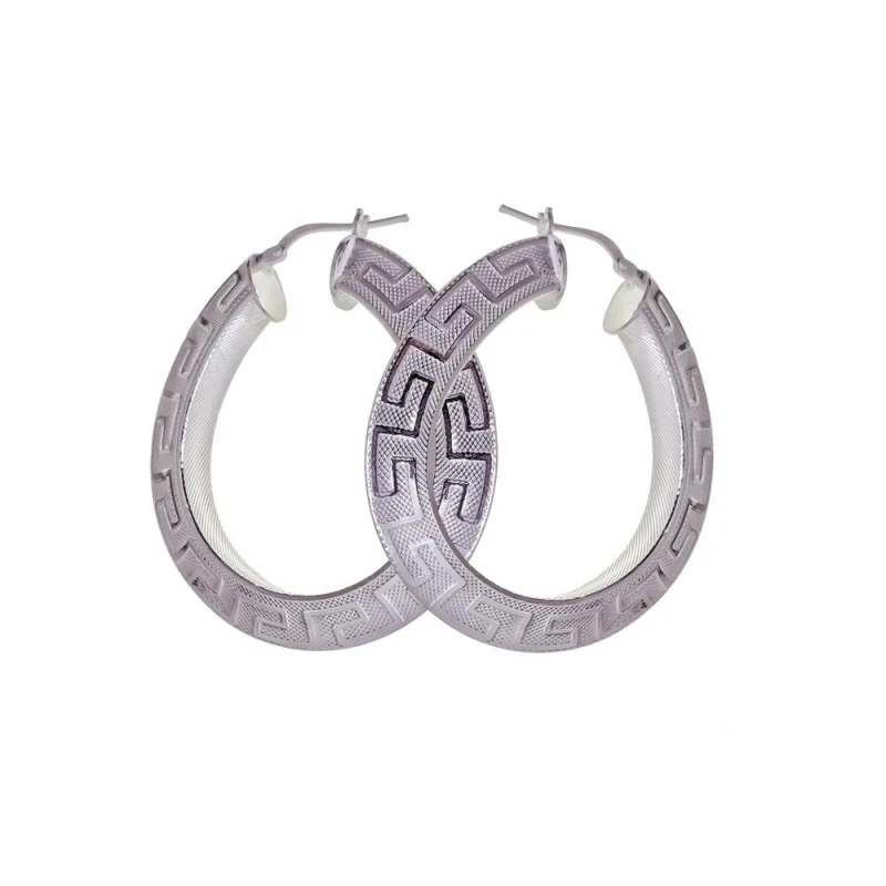 Aros Pendientes Plata Ley 925m mujer 45 mm. ovalados reliados detalle