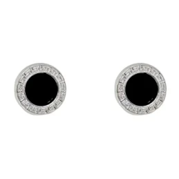Pendientes Plata Ley 925m mujer 9 mm. piedra negra centro detalle gre