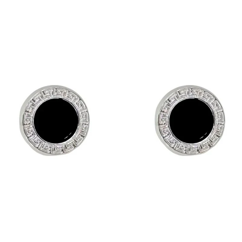 Pendientes Plata Ley 925m mujer 9 mm. piedra negra centro detalle gre