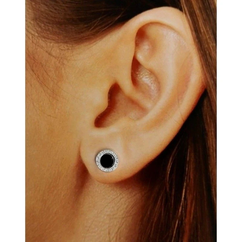 Pendientes Plata Ley 925m mujer 9 mm. piedra negra centro detalle gre