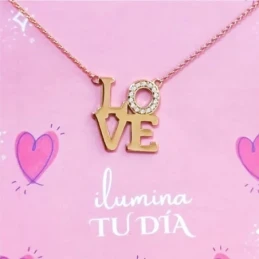 Gargantilla Plata Ley 925m chapada oro 45 cm. LOVE 20 mm. circonitas