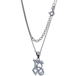 Gargantilla Plata Ley 925m mujer 41.5 cm. LOVE hueso huella perro 18x