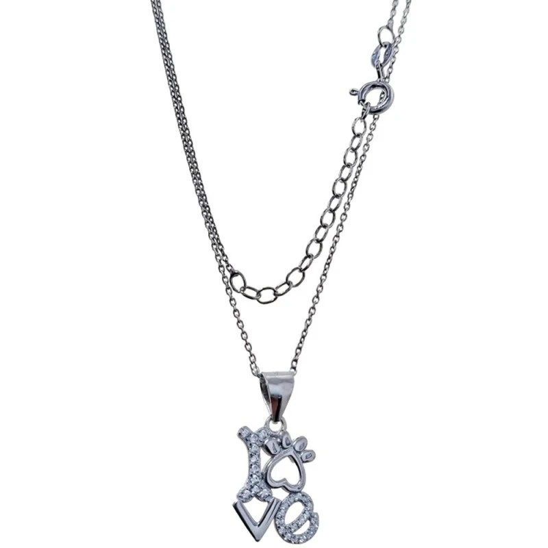 Gargantilla Plata Ley 925m mujer 41.5 cm. LOVE hueso huella perro 18x