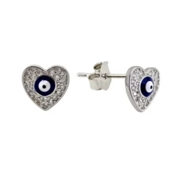 Ojo Turco Amuleto Pendientes Plata Ley 925m mujer 9 mm. forma corazón