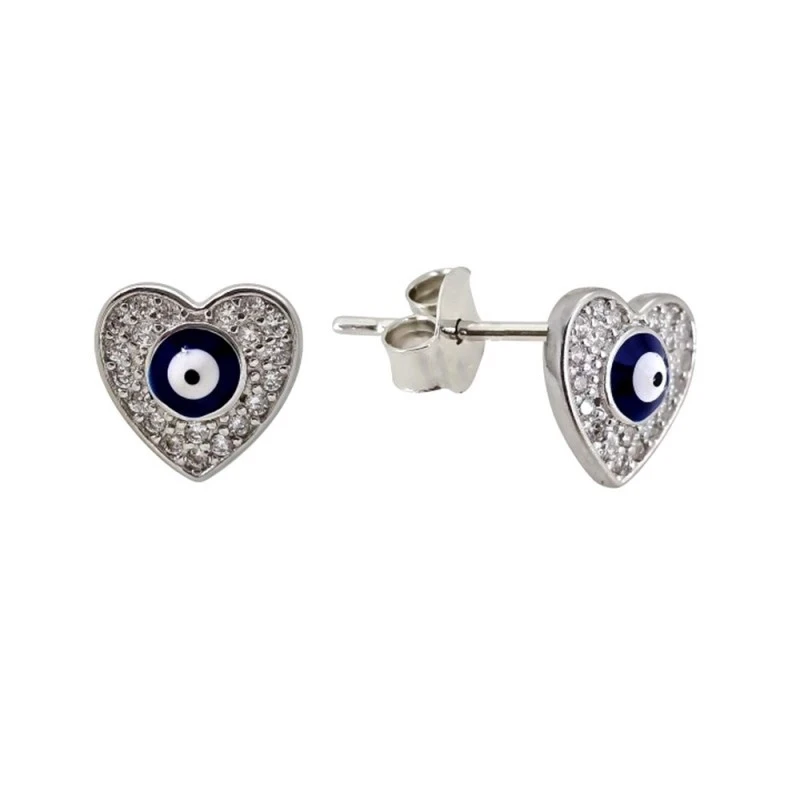 Ojo Turco Amuleto Pendientes Plata Ley 925m mujer 9 mm. forma corazón