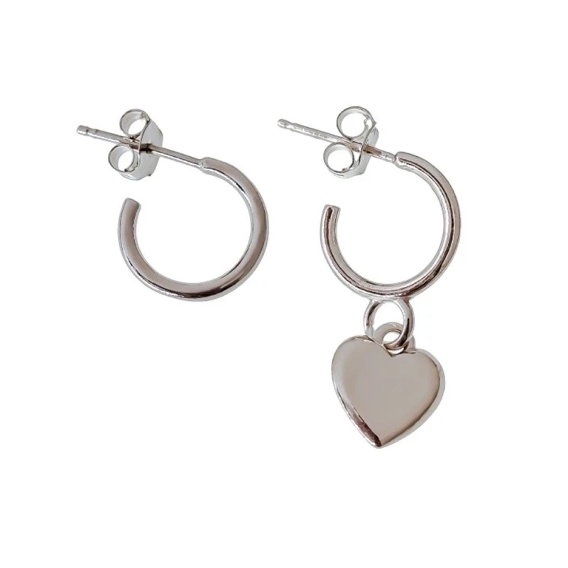 Aros Pendientes Plata Ley 925m mujer 12 mm. ancho 1.5 mm. corazón col