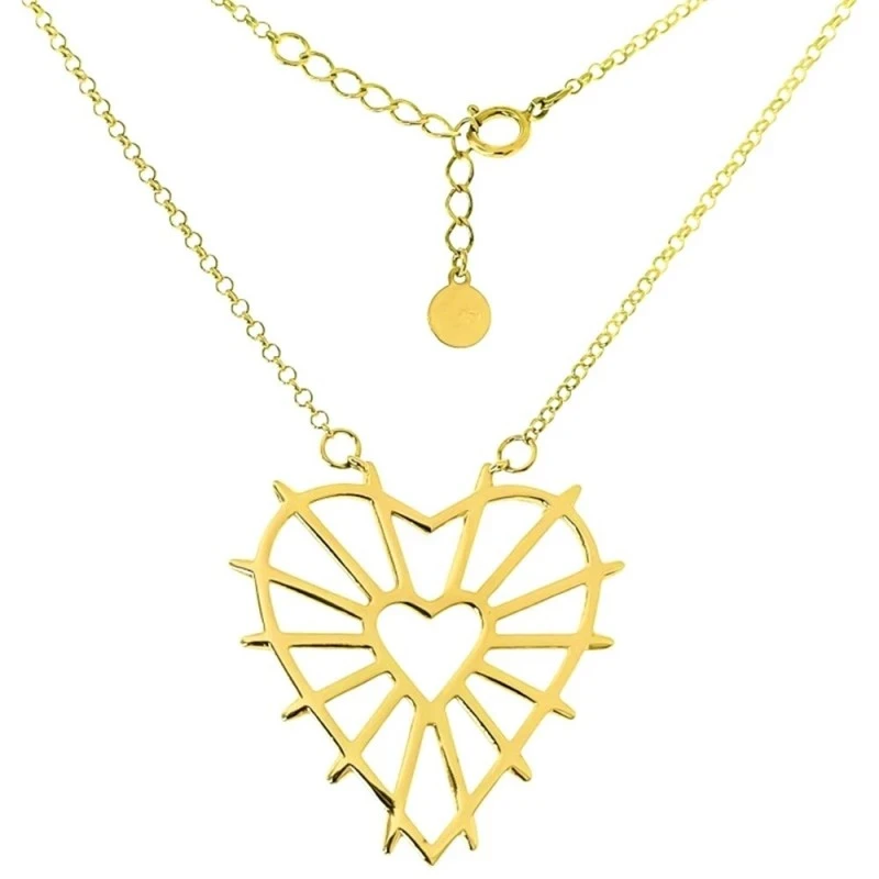 Gargantilla Plata Ley 925m chapada oro 46 cm. doble corazón calado 35