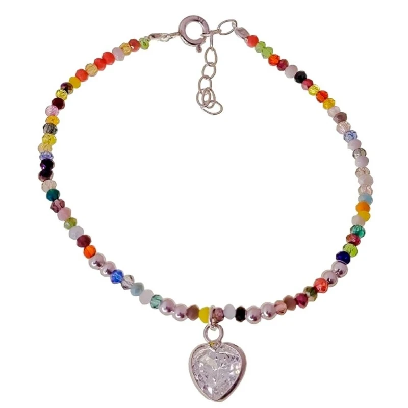 Pulsera Plata Ley 925m mujer 17 cm. piedras colores 2.5 mm. bolas 3 m