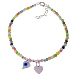 Pulsera Plata Ley 925m mujer 17 cm. piedras colores 2.5 mm. bolas 3 m