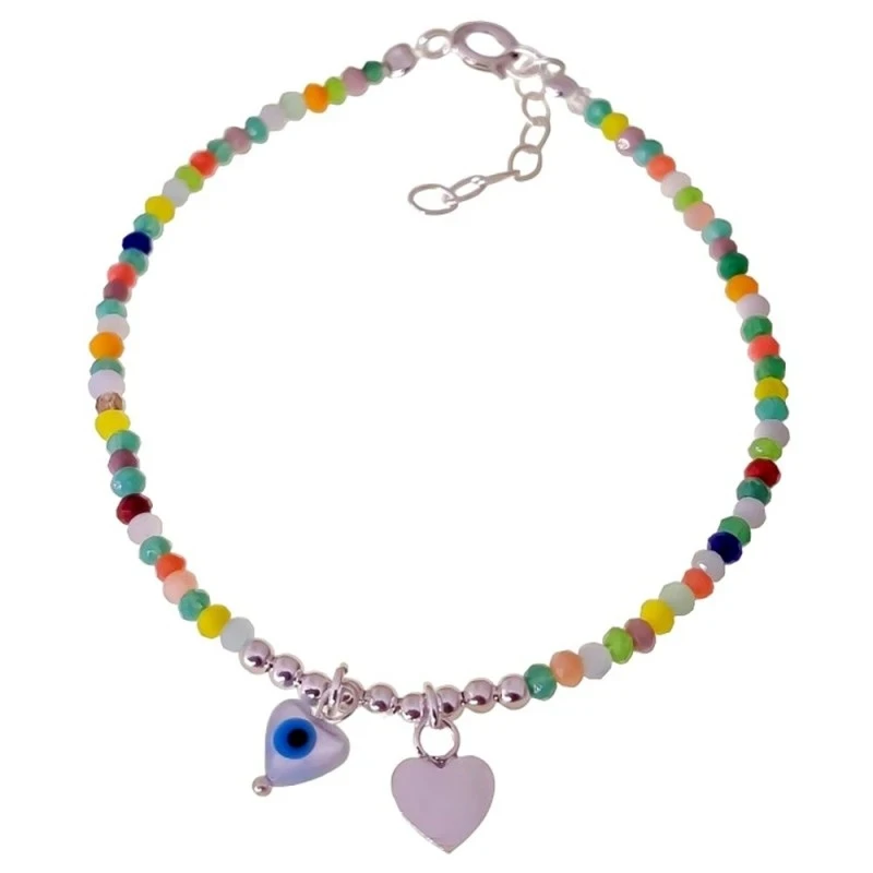 Pulsera Plata Ley 925m mujer 17 cm. piedras colores 2.5 mm. bolas 3 m