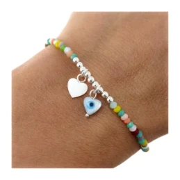 Pulsera Plata Ley 925m mujer 17 cm. piedras colores 2.5 mm. bolas 3 m