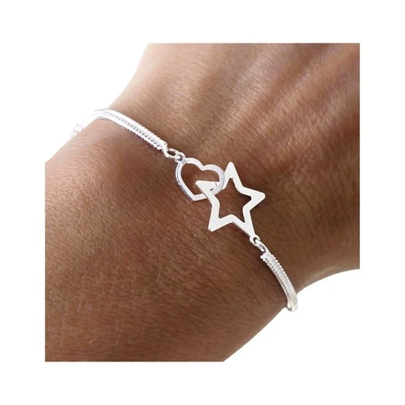 Pulsera Plata Ley 925m mujer 17 cm. cadena topo combinada rizada deta