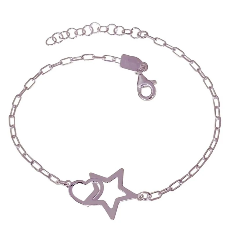 Pulsera Plata Ley 925m mujer 17 cm. forzada alargada estrella 13 mm.