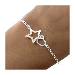Pulsera Plata Ley 925m mujer 17 cm. forzada alargada estrella 13 mm.