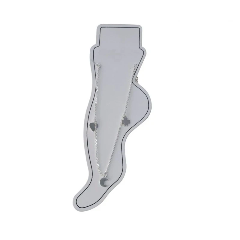 Tobillera Plata Ley 925m mujer 21 cm. cadena rolo luna corazón trébol