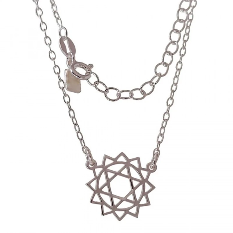 Gargantilla Plata Ley 925m mujer 41 cm. detalle chakra corazón 15 mm.