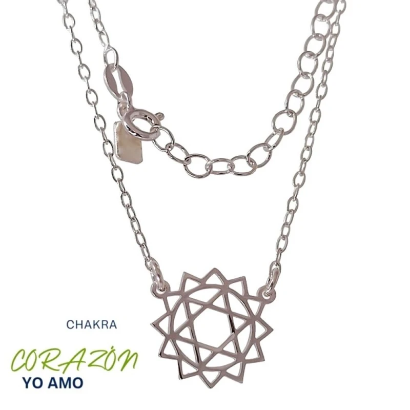 Gargantilla Plata Ley 925m mujer 41 cm. detalle chakra corazón 15 mm.