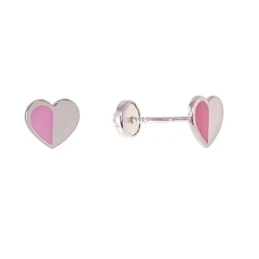 Pendientes Plata Ley 925m niña 5 mm. corazón esmaltado rosa combinado