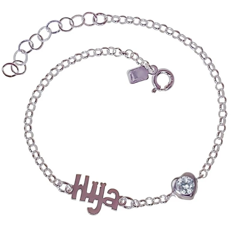 Pulsera Plata Ley 925m mujer 17 cm. mensaje HIJA 12 mm. detalle circo