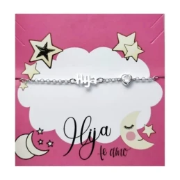 Pulsera Plata Ley 925m mujer 17 cm. mensaje HIJA 12 mm. detalle circo