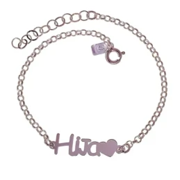 Pulsera Plata Ley 925m mujer 17 cm. mensaje HIJA detalle corazón 22 m