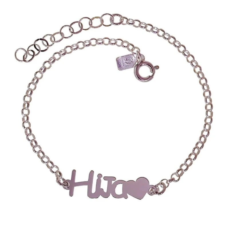 Pulsera Plata Ley 925m mujer 17 cm. mensaje HIJA detalle corazón 22 m