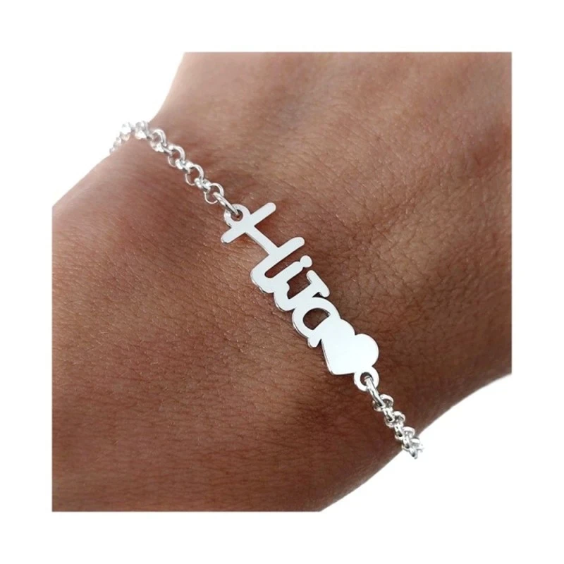Pulsera Plata Ley 925m mujer 17 cm. mensaje HIJA detalle corazón 22 m
