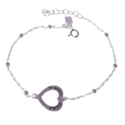 Pulsera Plata Ley 925m mujer 18 cm. corazón calado 14 mm. mensaje TE