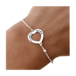 Pulsera Plata Ley 925m mujer 18 cm. corazón calado 14 mm. mensaje TE
