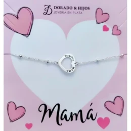 Pulsera Plata Ley 925m mujer 18 cm. corazón calado 14 mm. mensaje TE