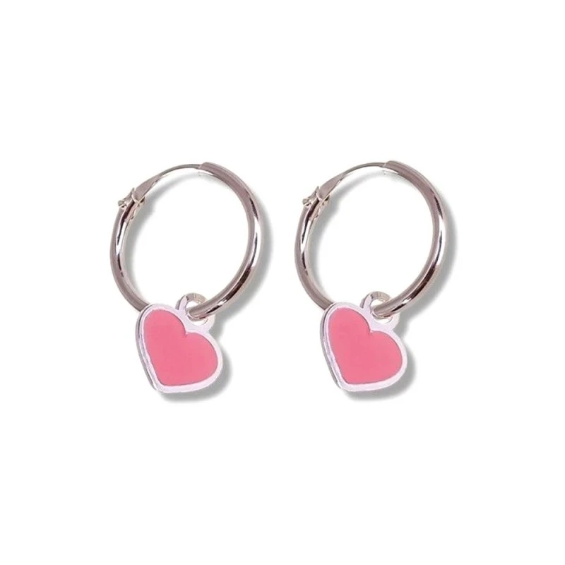 Aros Pendientes Plata Ley 925m mujer 12 mm. corazón colgante 8 mm. es