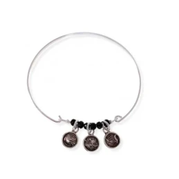 Pulsera Rígida Plata Ley 925m mujer tres monedas salud dinero y amor