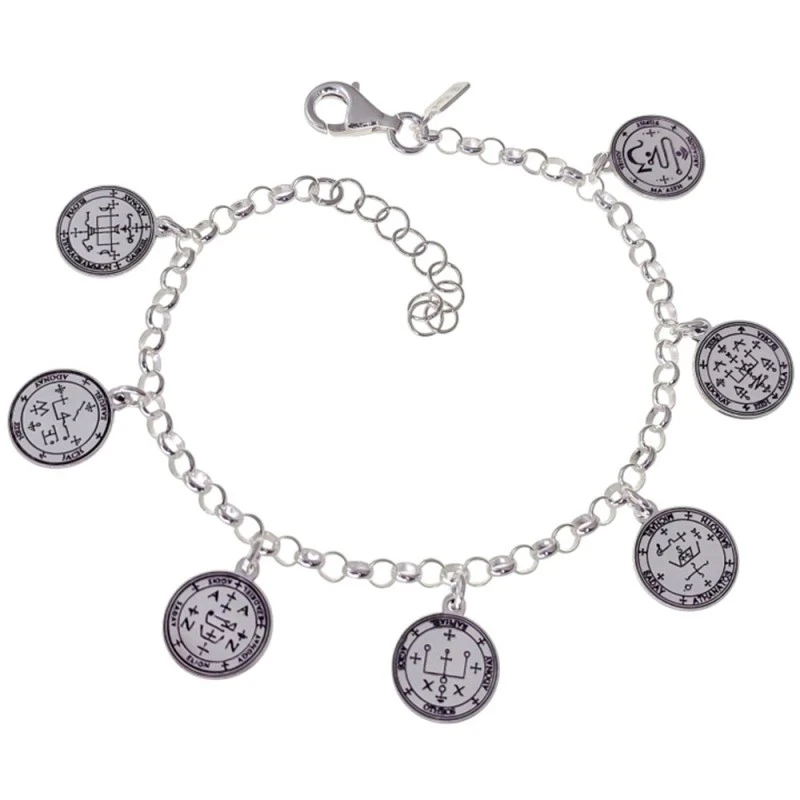 Siete Arcángeles Pulsera Plata Ley 925m mujer 17 cm. cadena rolo disc