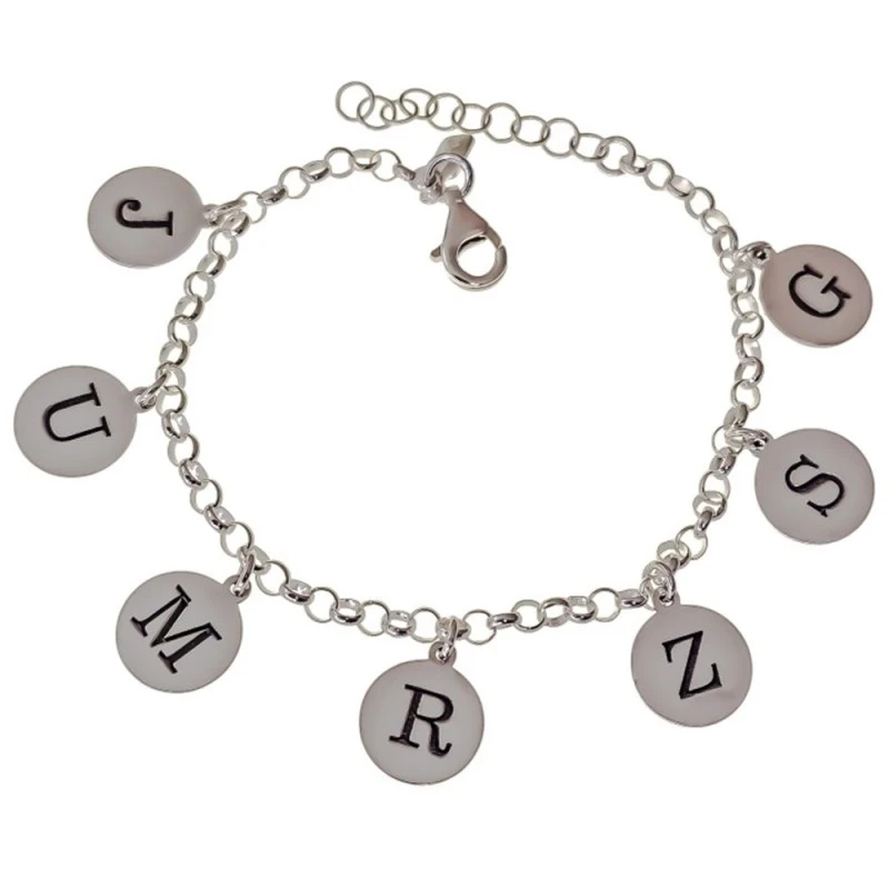 Siete Arcángeles Pulsera Plata Ley 925m mujer 17 cm. cadena rolo disc
