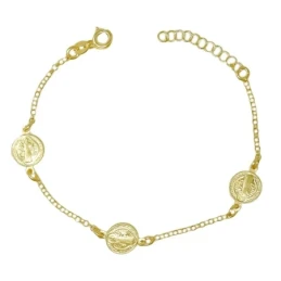 San Benito Pulsera Plata Ley 925m chapada oro 19 cm. cadena rolo meda