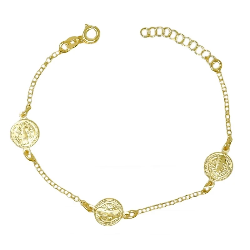 San Benito Pulsera Plata Ley 925m chapada oro 19 cm. cadena rolo meda