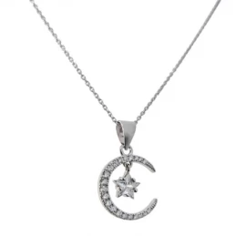 Gargantilla Collar Plata Ley 925m mujer 42 cm. colgante luna 14 mm. e