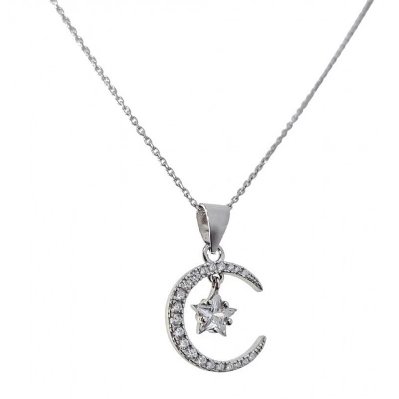 Gargantilla Collar Plata Ley 925m mujer 42 cm. colgante luna 14 mm. e