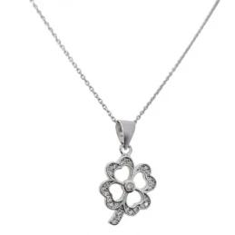 Gargantilla Collar Plata Ley 925m mujer 42 cm. colgante trébol 16 x 1