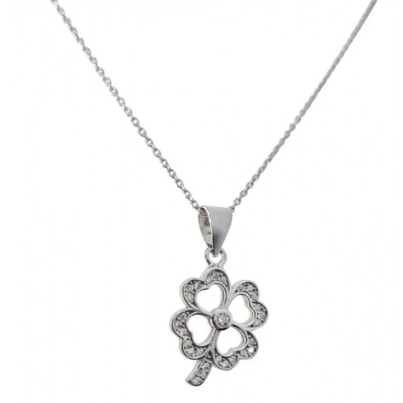 Gargantilla Collar Plata Ley 925m mujer 42 cm. colgante trébol 16 x 1